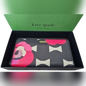 Kate Spade New York  Black and Red Long Wallet, story book lining, New In Box.